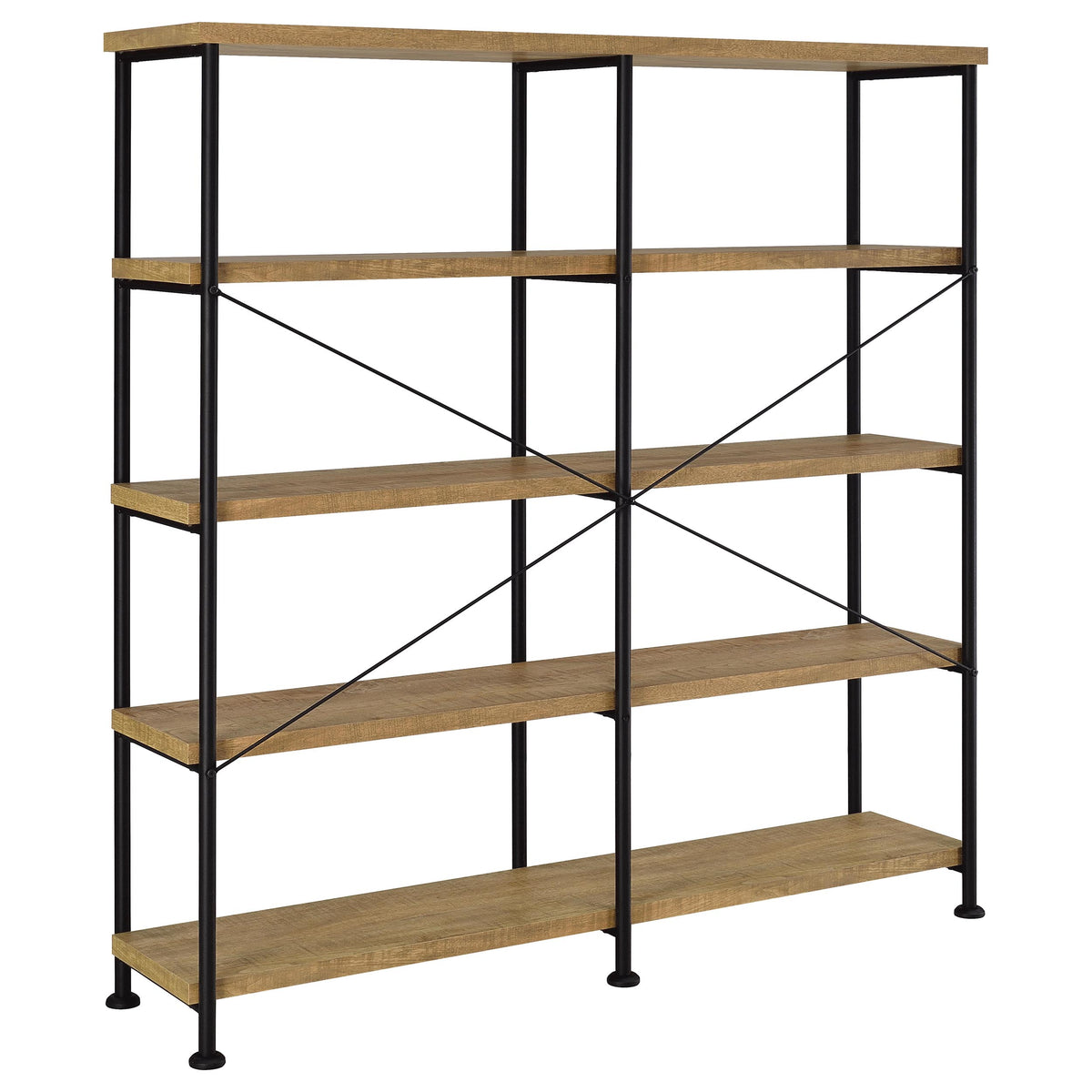 Analiese 63" 4-Drawer Writing Desk & 60" Double Bookshelf - Rustic Mango with Black Metal Frame – view 19