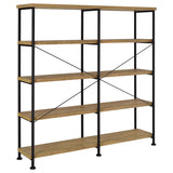 Analiese 63" 4-Drawer Writing Desk & 60" Double Bookshelf - Rustic Mango with Black Metal Frame – view 19