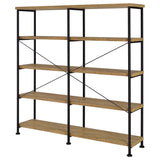 Analiese 63" 4-Drawer Writing Desk & 60" Double Bookshelf - Rustic Mango with Black Metal Frame – view 20