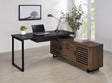Maddox 60" L-Shape Computer Desk & 71" Cabinet Bookshelf - Walnut & Black with Slatted Doors – view 1