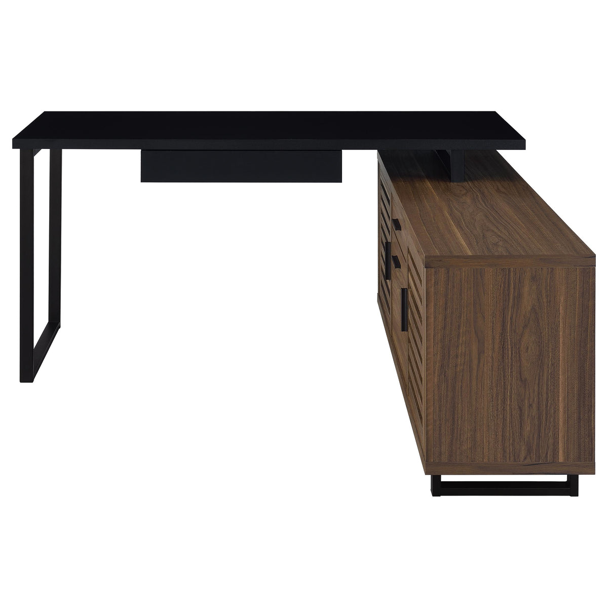 Maddox 60" L-Shape Computer Desk & 71" Cabinet Bookshelf - Walnut & Black with Slatted Doors – view 7