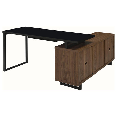 Maddox 60" L-Shape Computer Desk & 71" Cabinet Bookshelf - Walnut & Black with Slatted Doors – view 8