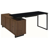 Maddox 60" L-Shape Computer Desk & 71" Cabinet Bookshelf - Walnut & Black with Slatted Doors – view 10