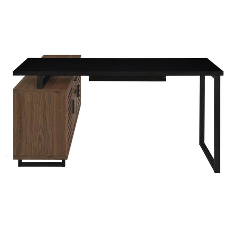 Maddox 60" L-Shape Computer Desk & 71" Cabinet Bookshelf - Walnut & Black with Slatted Doors – view 11