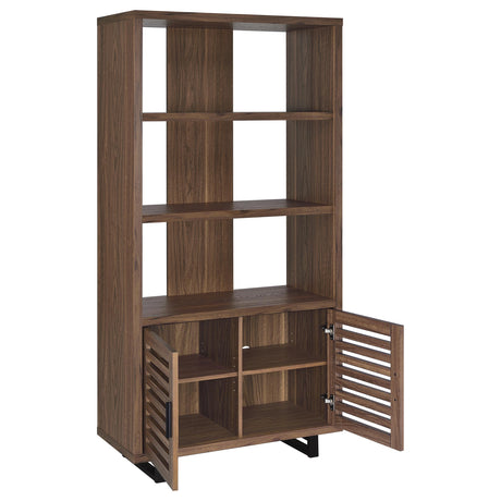 Maddox 60" L-Shape Computer Desk & 71" Cabinet Bookshelf - Walnut & Black with Slatted Doors – view 16