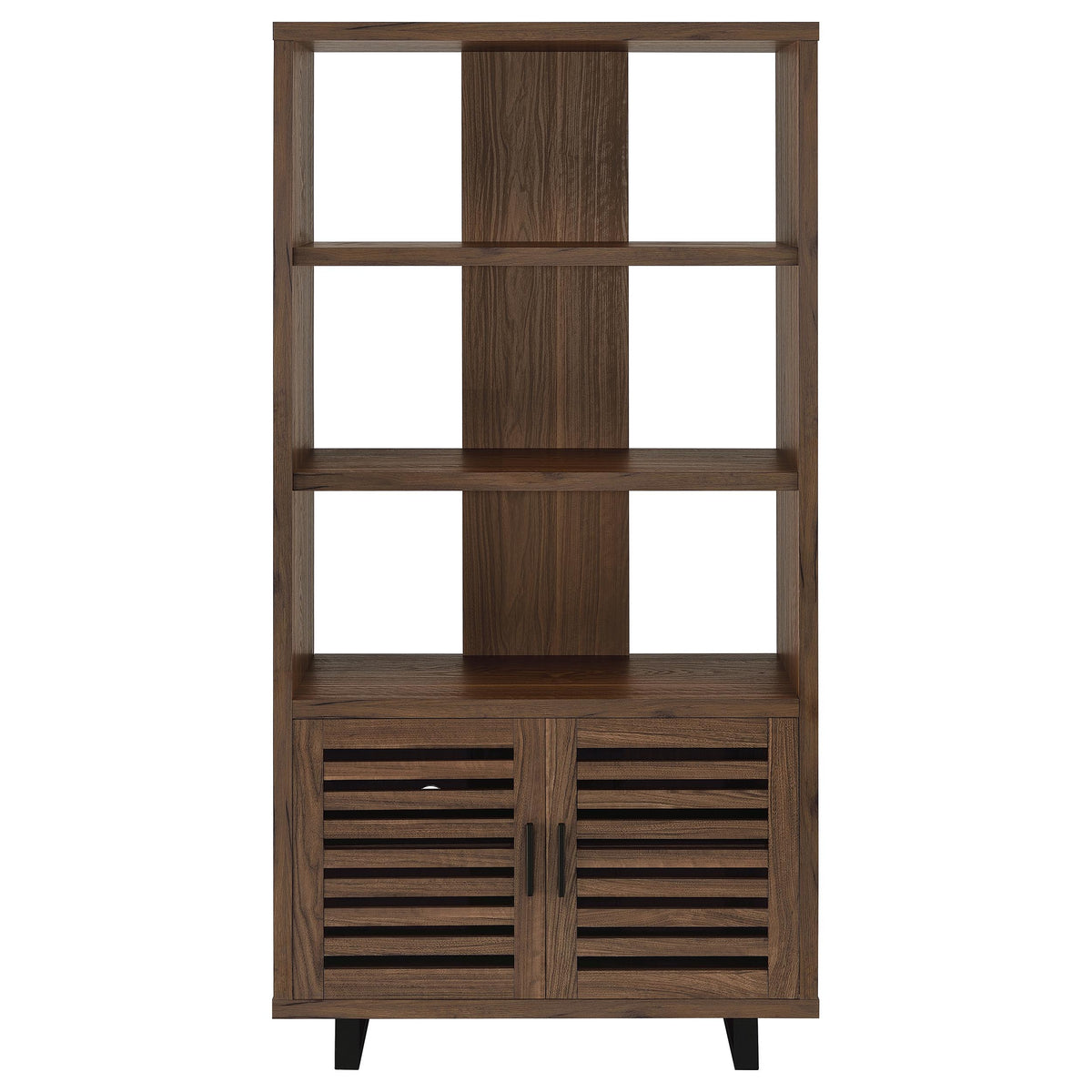 Maddox 60" L-Shape Computer Desk & 71" Cabinet Bookshelf - Walnut & Black with Slatted Doors – view 17