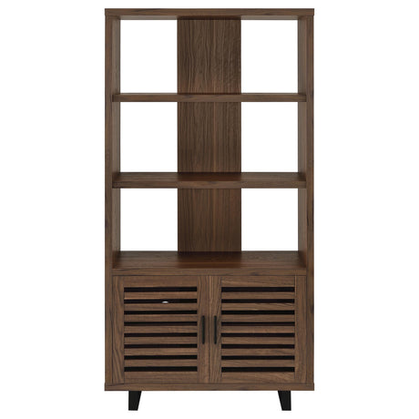 Maddox 60" L-Shape Computer Desk & 71" Cabinet Bookshelf - Walnut & Black with Slatted Doors – view 17