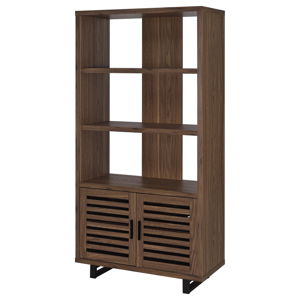 Maddox 60" L-Shape Computer Desk & 71" Cabinet Bookshelf - Walnut & Black with Slatted Doors – view 18