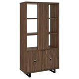 Maddox 60" L-Shape Computer Desk & 71" Cabinet Bookshelf - Walnut & Black with Slatted Doors – view 20