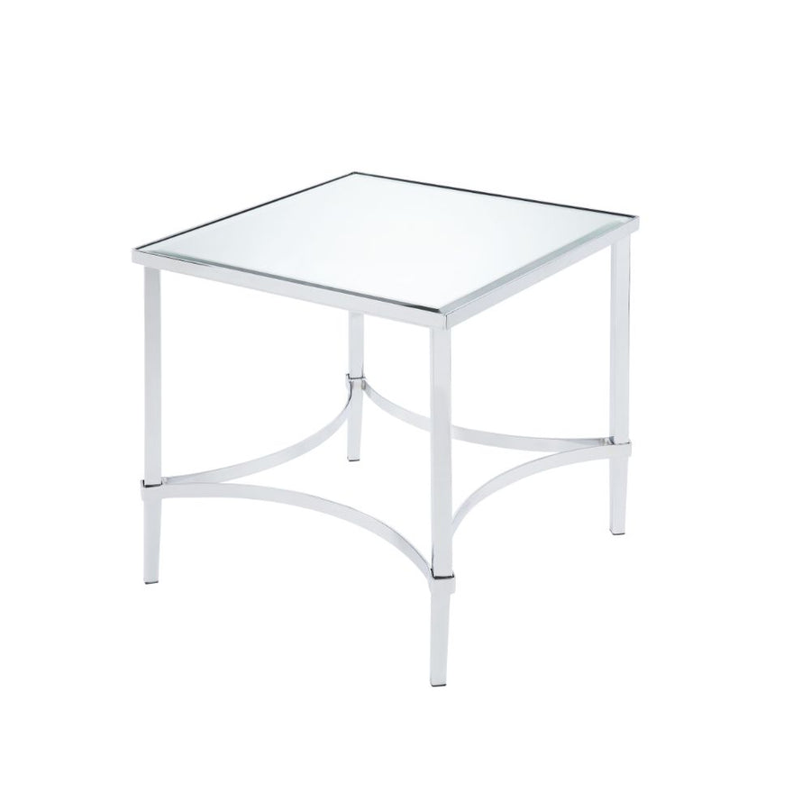Petunia Mirrored End Table - Beveled Mirror Top & Diamond Crossbar Base in Chrome
