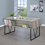 Analiese 63" 4-Drawer Writing Desk - Rustic Wood Look on Black Metal Base in Nutmeg or Grey Driftwood – view 16