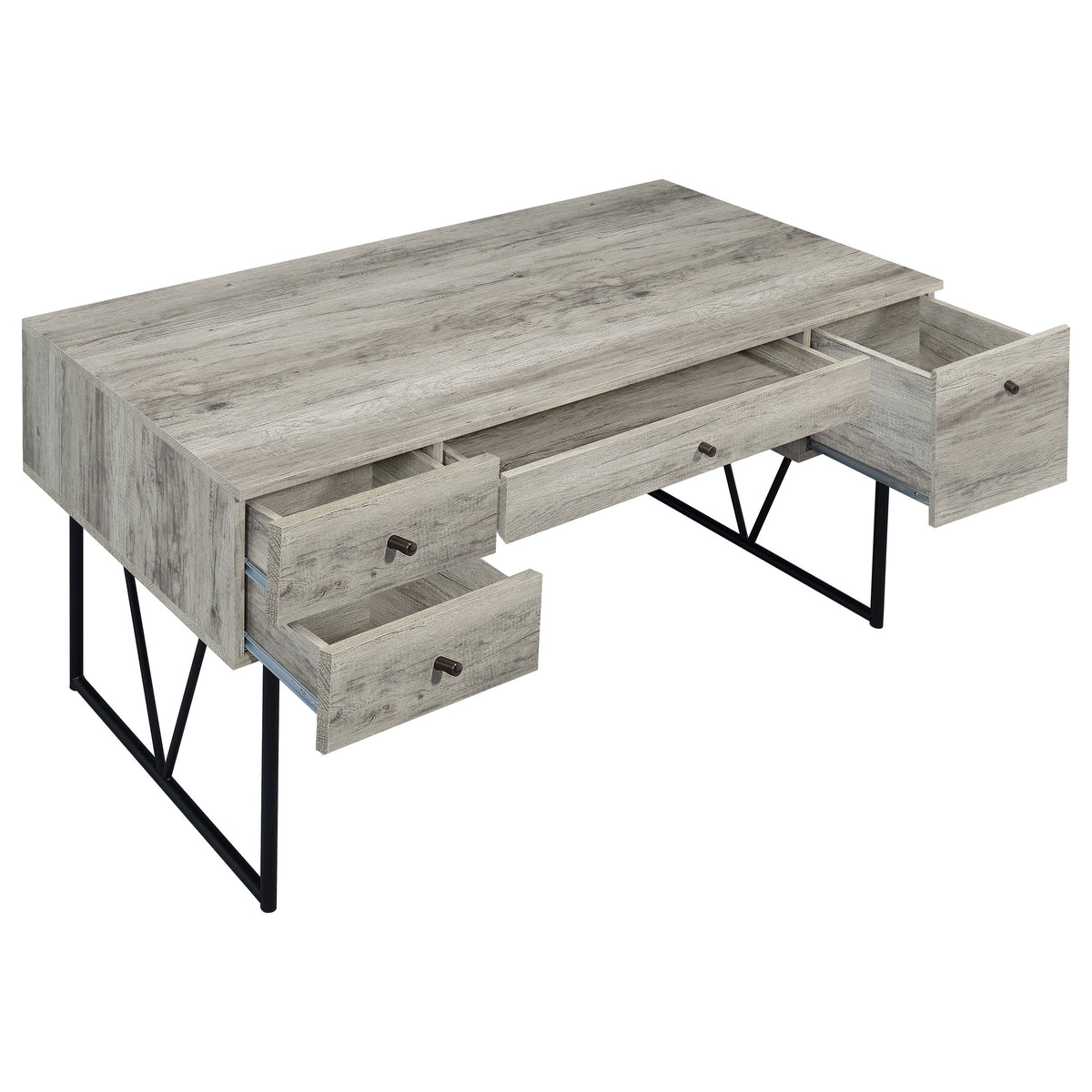 Analiese 63" 4-Drawer Writing Desk - Rustic Wood Look on Black Metal Base in Nutmeg or Grey Driftwood – view 17