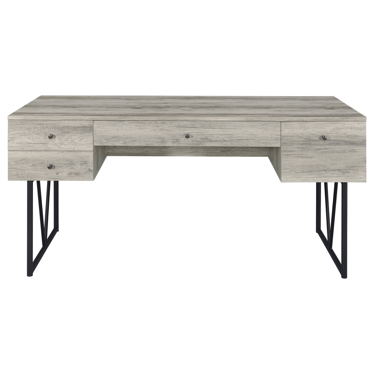 Analiese 63" 4-Drawer Writing Desk - Rustic Wood Look on Black Metal Base in Nutmeg or Grey Driftwood – view 18