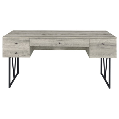 Analiese 63" 4-Drawer Writing Desk - Rustic Wood Look on Black Metal Base in Nutmeg or Grey Driftwood – view 18
