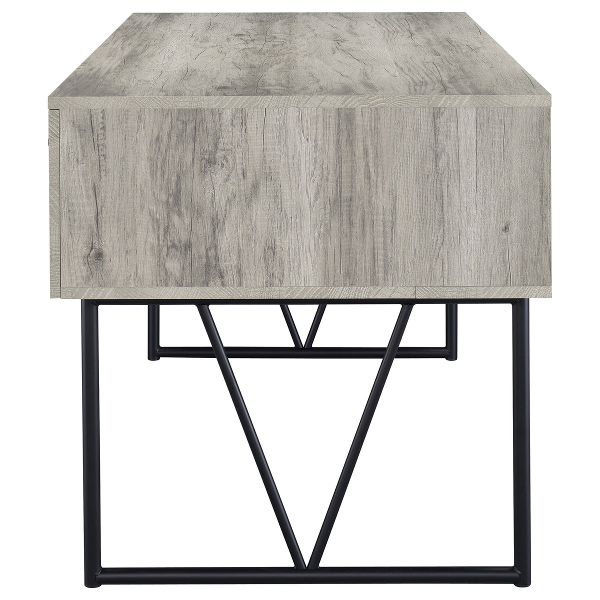 Analiese 63" 4-Drawer Writing Desk - Rustic Wood Look on Black Metal Base in Nutmeg or Grey Driftwood – view 19