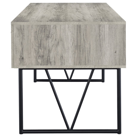 Analiese 63" 4-Drawer Writing Desk - Rustic Wood Look on Black Metal Base in Nutmeg or Grey Driftwood – view 19