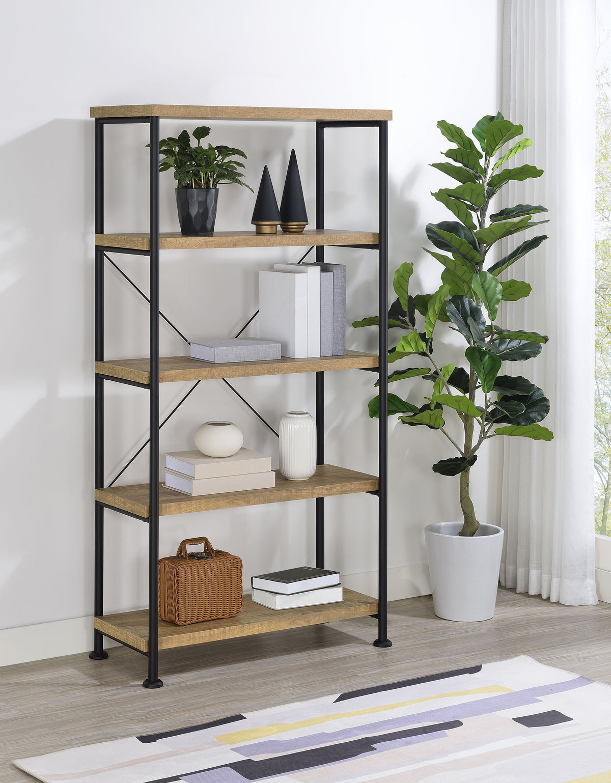 Analiese 47" Writing Desk & 63" Bookshelf - Rustic Mango Finish with Black Metal Frame – view 2