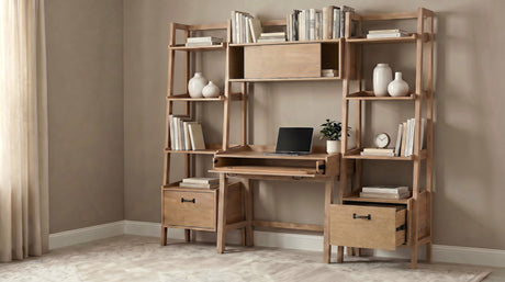 Fabian Computer Desk & Bookshelf Wall Set - 4pcs- Desk + 2 Bookshelves + Center Bridge