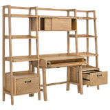 Fabian Computer Desk & Bookshelf Wall Set - Keyboard Drawer & Storage Bridge in Distressed Light Brown – view 12