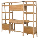 Fabian Computer Desk & Bookshelf Wall Set - Keyboard Drawer & Storage Bridge in Distressed Light Brown – view 13