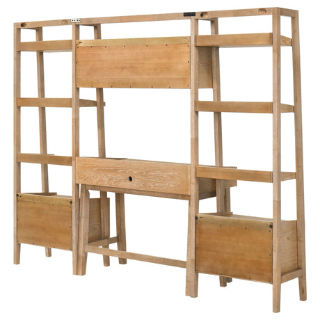Fabian Computer Desk & Bookshelf Wall Set - Keyboard Drawer & Storage Bridge in Distressed Light Brown – view 13