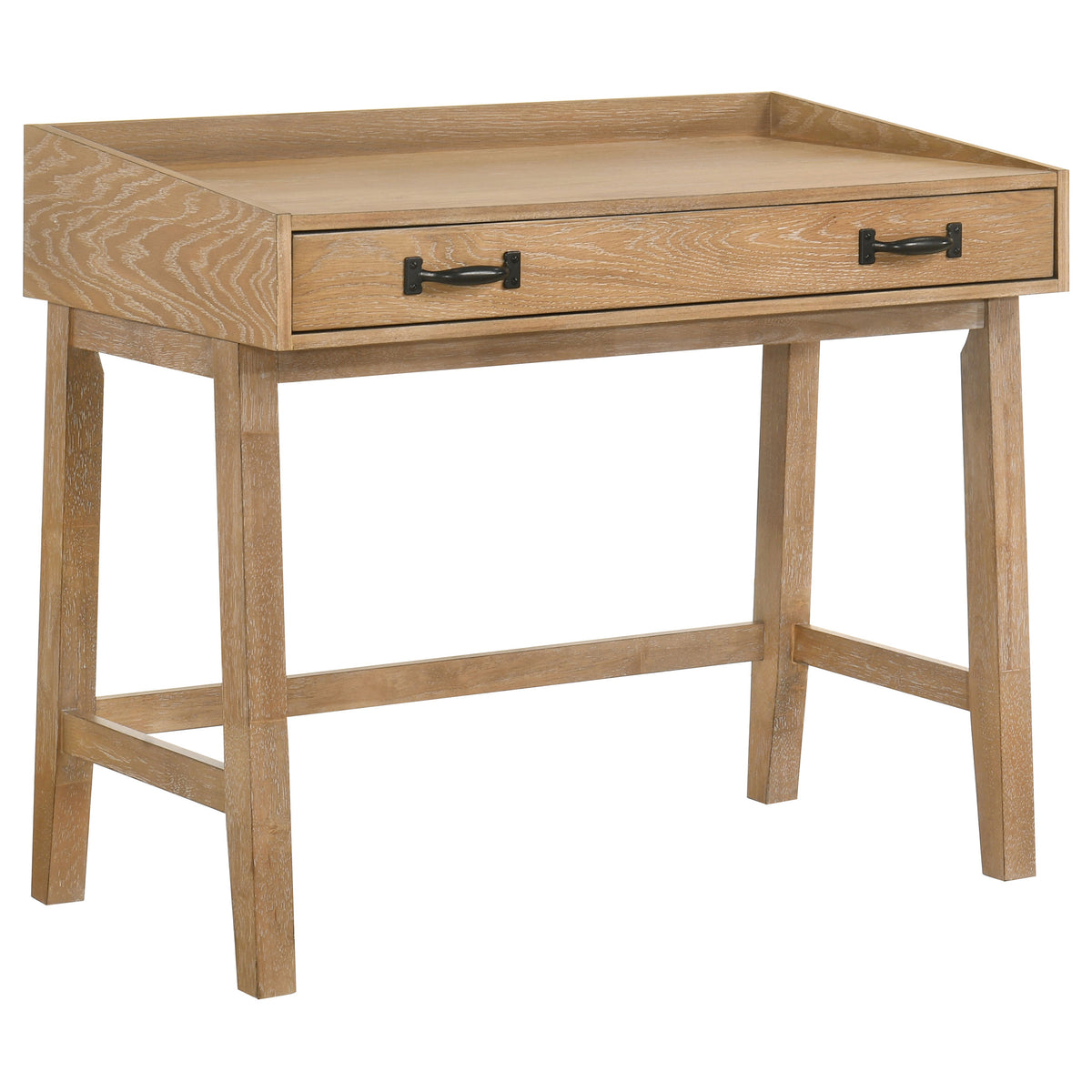 Fabian Computer Desk & Bookshelf Wall Set - Keyboard Drawer & Storage Bridge in Distressed Light Brown – view 4