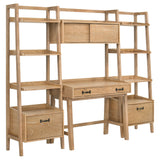 Fabian Computer Desk & Bookshelf Wall Set - Keyboard Drawer & Storage Bridge in Distressed Light Brown – view 9