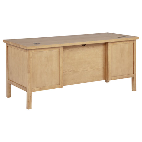 Vermes Home Office Collection - Writing Desk, 7-Drawer Computer Desk & Cabinet Bookcase with Power Outlets in Light Ash – view 8
