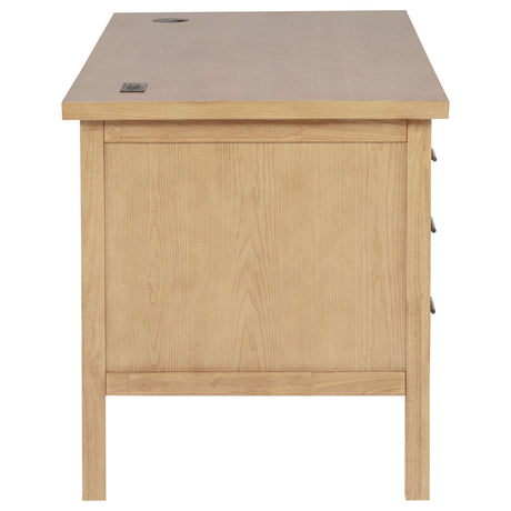 Vermes Home Office Collection - Writing Desk, 7-Drawer Computer Desk & Cabinet Bookcase with Power Outlets in Light Ash – view 10