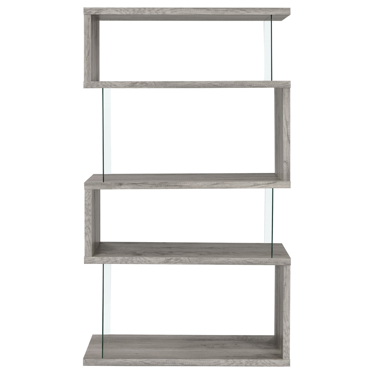 Emelle 63" Zigzag Bookshelf - Grey Driftwood Shelves with Clear Glass Side Panels – view 3