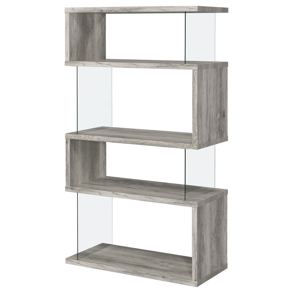 Emelle 63" Zigzag Bookshelf - Grey Driftwood Shelves with Clear Glass Side Panels – view 4