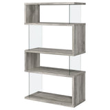 Emelle 63" Zigzag Bookshelf - Grey Driftwood Shelves with Clear Glass Side Panels – view 4