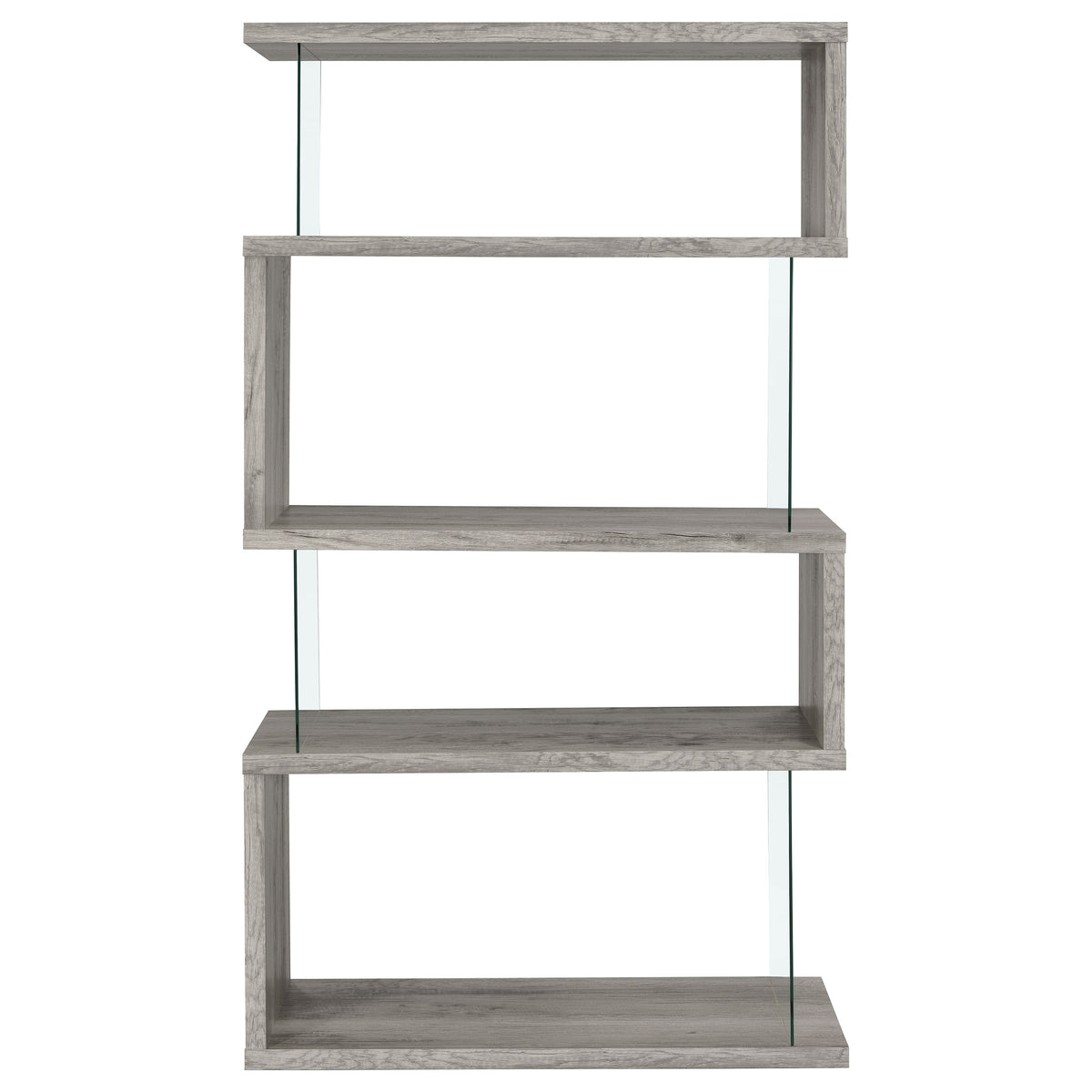 Emelle 63" Zigzag Bookshelf - Grey Driftwood Shelves with Clear Glass Side Panels – view 7