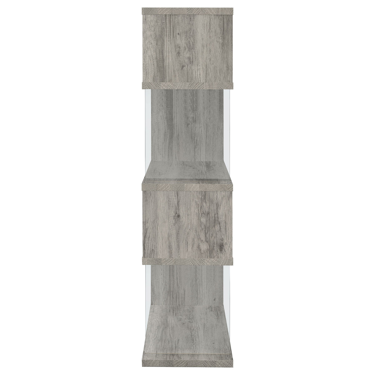 Emelle 63" Zigzag Bookshelf - Grey Driftwood Shelves with Clear Glass Side Panels – view 9