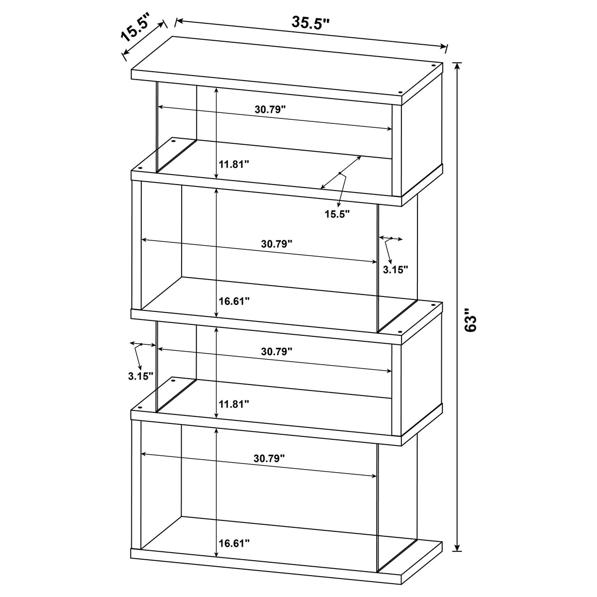 Emelle 63" Zigzag Bookshelf - Grey Driftwood Shelves with Clear Glass Side Panels – view 11
