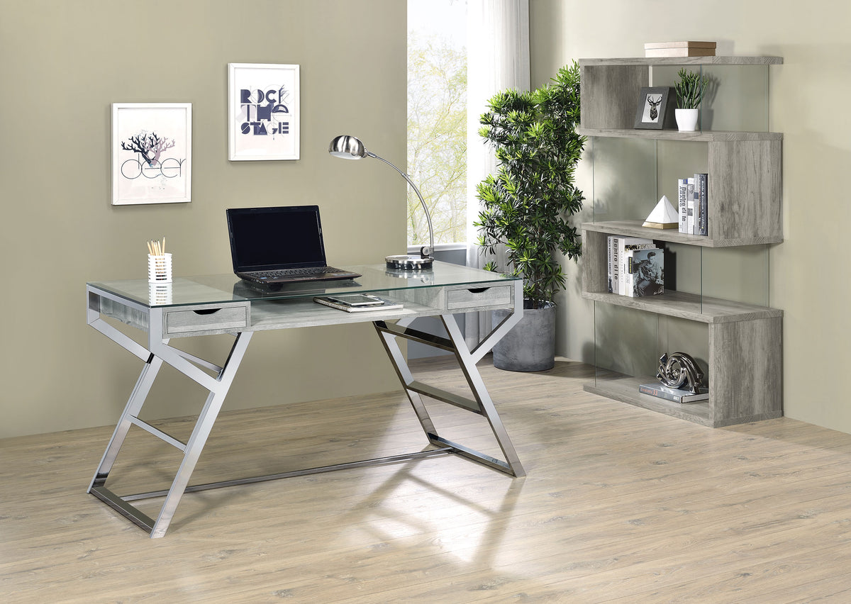 Emelle 63" Zigzag Bookshelf - Grey Driftwood Shelves with Clear Glass Side Panels – view 12