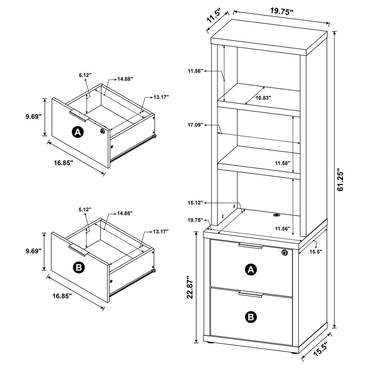 Westpark 3-Shelf Bookcase with USB Charging & Locking Drawer - Mango Finish, Single or 3-Piece Wall Unit – view 14