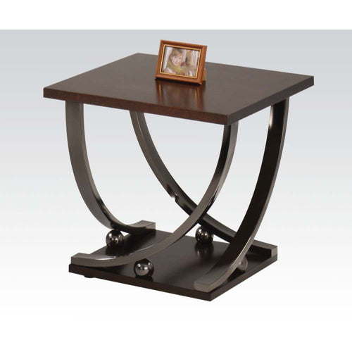Isiah Square End Table - Birch Veneer Top & Bottom Shelf on Black Nickel Base