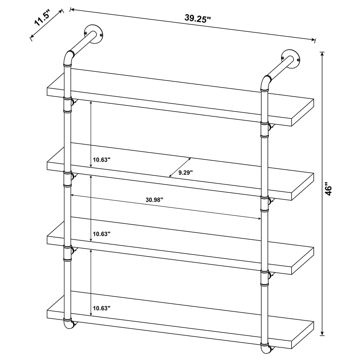 Elmcrest 39" 4-Shelf Wall Bookshelf - Industrial Black Pipe Frame in Rustic Oak – view 8