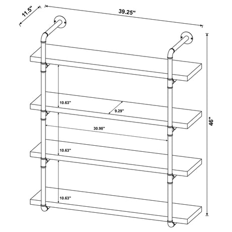 Elmcrest 39" 4-Shelf Wall Bookshelf - Industrial Black Pipe Frame in Rustic Oak – view 8