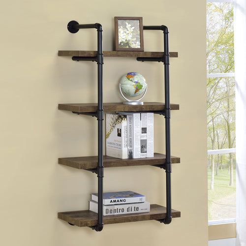 Elmcrest 24" 4-Shelf Wall Bookshelf - Industrial Pipe Frame in Rustic Oak & Black