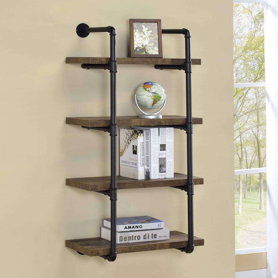 Elmcrest 24" 4-Shelf Wall Bookshelf - Industrial Pipe Frame in Rustic Oak & Black