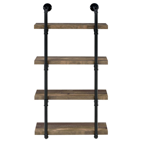 Elmcrest 24" 4-Shelf Wall Bookshelf - Industrial Pipe Frame in Rustic Oak & Black – view 3
