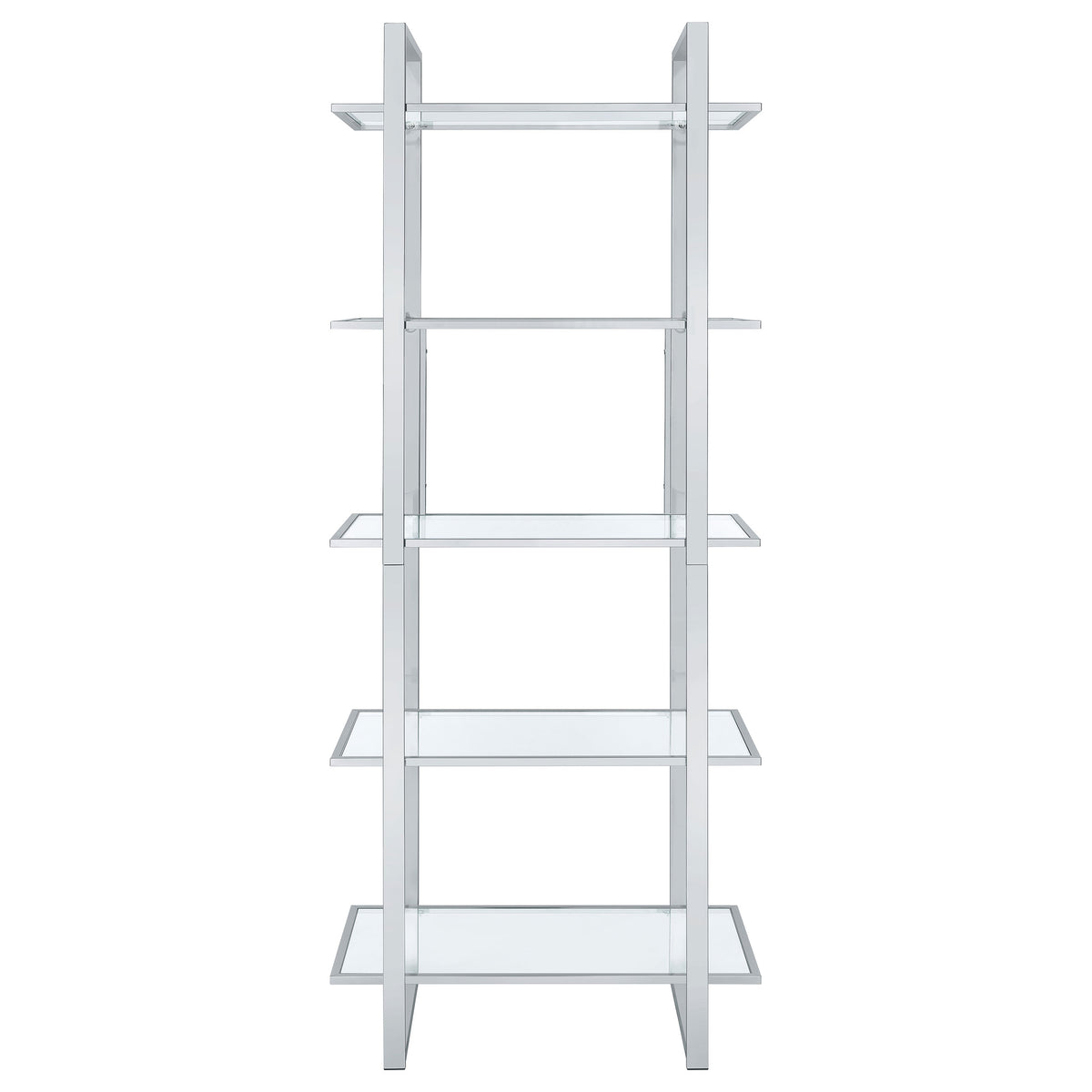 Hartford 79" Glass Bookshelf - Contemporary Polished Chrome with 5 Tempered Glass Shelves – view 3
