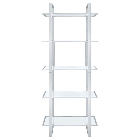 Hartford 79" Glass Bookshelf - Contemporary Polished Chrome with 5 Tempered Glass Shelves – view 3