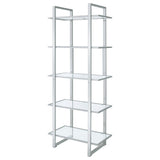 Hartford 79" Glass Bookshelf - Contemporary Polished Chrome with 5 Tempered Glass Shelves – view 4
