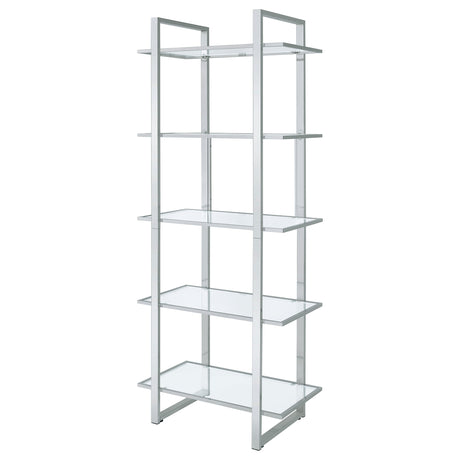 Hartford 79" Glass Bookshelf - Contemporary Polished Chrome with 5 Tempered Glass Shelves – view 4