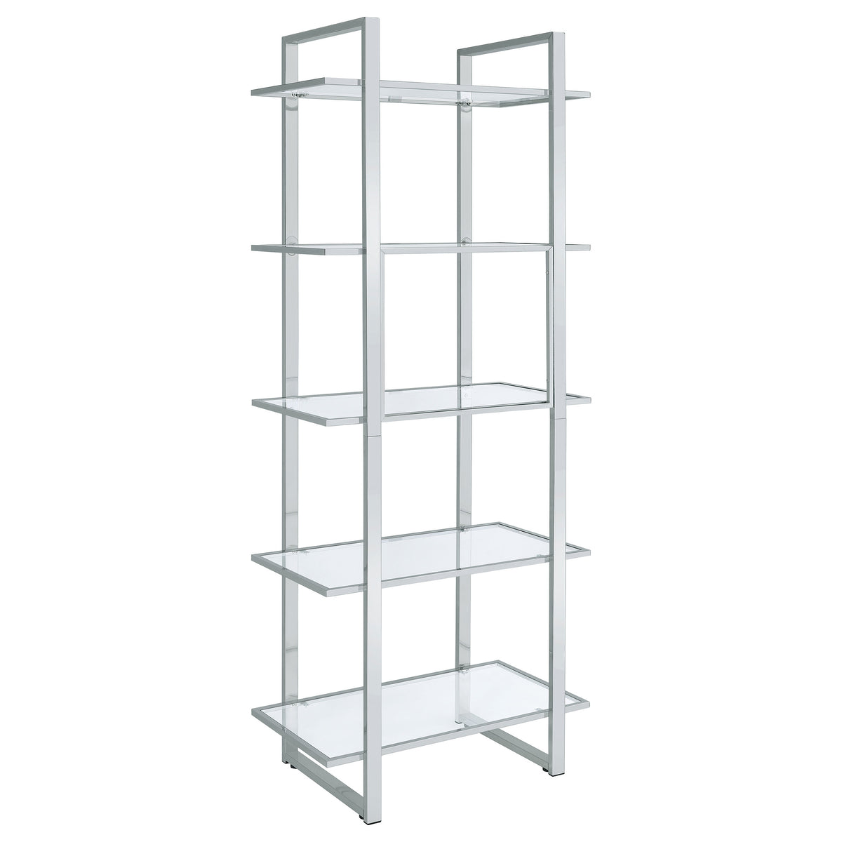 Hartford 79" Glass Bookshelf - Contemporary Polished Chrome with 5 Tempered Glass Shelves – view 6