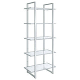 Hartford 79" Glass Bookshelf - Contemporary Polished Chrome with 5 Tempered Glass Shelves – view 6