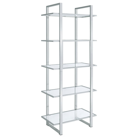 Hartford 79" Glass Bookshelf - Contemporary Polished Chrome with 5 Tempered Glass Shelves – view 6